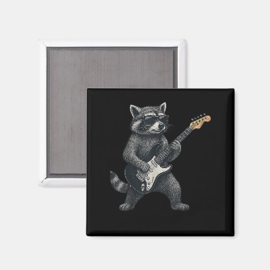 Aimant Raccoon Jouer Guitare Rock Et Roll Cadeaux Hommes (Recto/Verso)