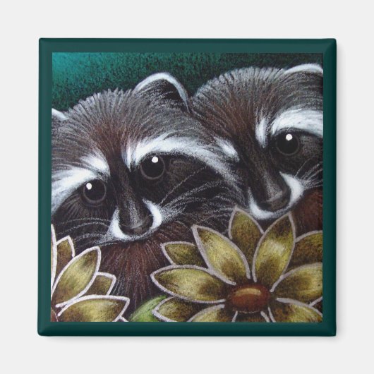 Aimant RACCOONS DANS L'Aimant JARDIN (Devant)