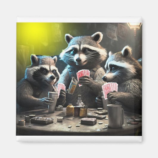 Aimant Raccoons jouant au poker (Devant)