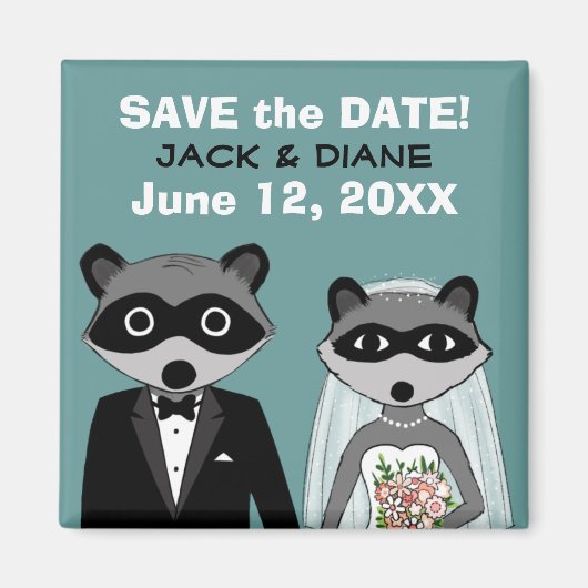 Aimant Raccoons mariage Enregistrer la date (Devant)