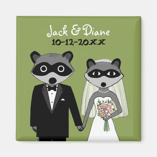 Aimant Raccoons Mariage mariée et groom avec texte person (Devant)
