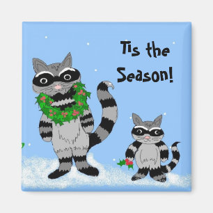 Aimant Racoon de Noël en dessin animé
