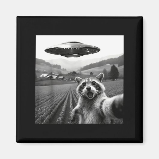 Aimant Racoon Selfie With Alien Ufo Funny Racoon Alien Bi (Devant)
