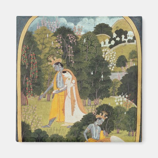 Aimant Radha et Krishna marchant dans un bois (Devant)