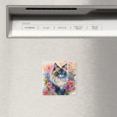 Aimant Ragdoll Chat Floral Art (In Situ (Lave-vaisselle))