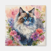 Aimant Ragdoll Chat Floral Art (Devant)