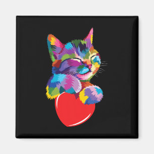 Aimant Rainbow Cute Chat Accrocher Valentine Coeur Kitty