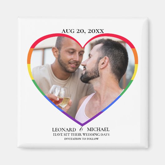 Aimant Rainbow Pride cadre photo coeur Enregistrer la dat (Devant)