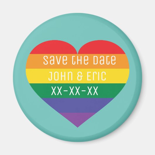 Aimant Rainbow Pride Heart Enregistrer la date (Devant)