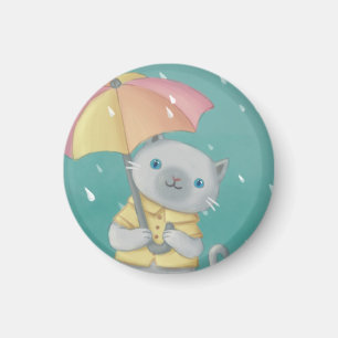 Aimant Rainy Day : Illustration de chat et parapluie