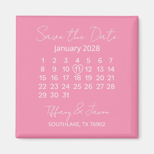 Aimant Rappel chic pour le jour du mariage rose et blanc (Devant)