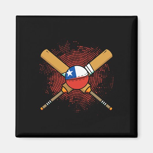 Aimant Raquette de cricket chilienne et drapeau Ll du Chi (Devant)