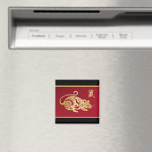 Aimant Rat chinois doré sur noir et rouge (In Situ (Lave-vaisselle))