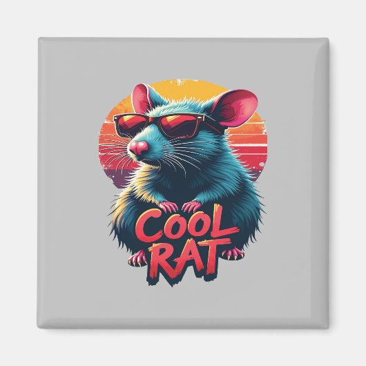 Aimant Rat cool avec lunettes de soleil Retro Sunset Desi (Devant)