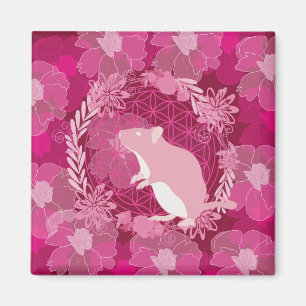Aimant rat,fleur de vie, rose, mandala,zen,chakra,patte