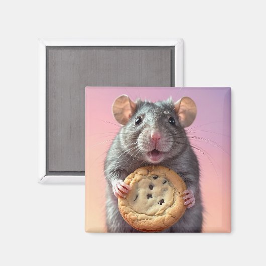 Aimant Rat mignon Avec Chip Cookie Chocolate (Recto/Verso)