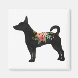 Aimant Rat Terrier CN Dog Boho Floral Silhouette