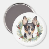 Aimant Rat Terrier Fête de Noël Wreath Pup (Recto/Verso)