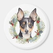 Aimant Rat Terrier Fête de Noël Wreath Pup (Devant)