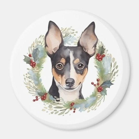 Aimant Rat Terrier Fête de Noël Wreath Pup (Devant)
