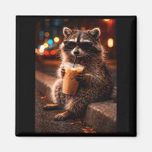 Aimant Raton laveur buvant un café glacé drôle