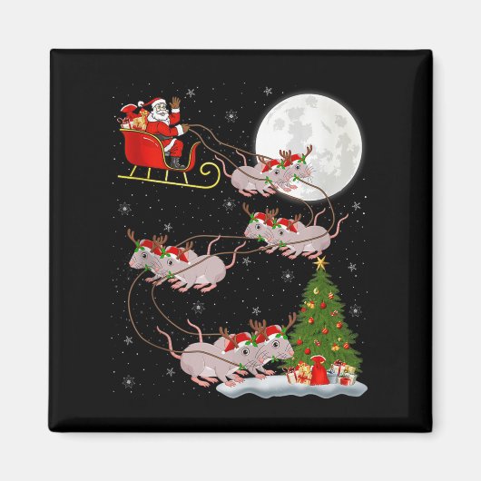 Aimant Rats Santa Sleigh Flying Funny Magical Christmas T (Devant)