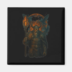 Aimant Raven Viking Halloween Design Norse Sorcerer Moon