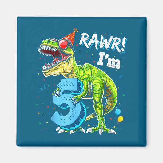 Aimant Rawr I'm 5 5th Birthday T Rex Dinosaur Funny Party (Devant)