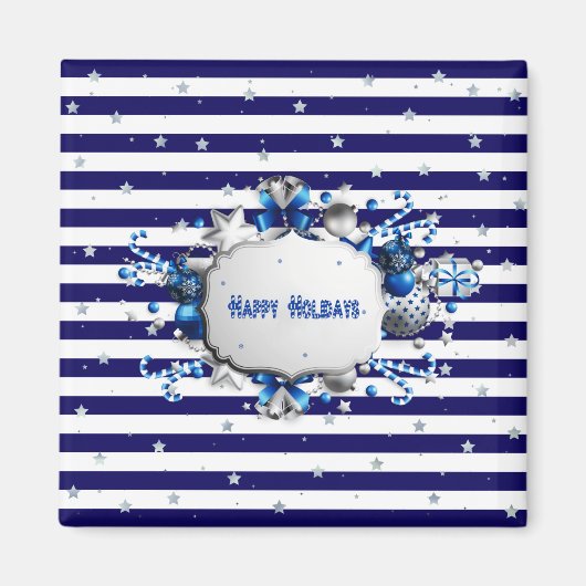Aimant rayé bleu de Noël (Devant)