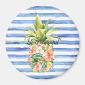 Aimant Rayures Blanches Bleues Fleur Tropicale Ananas (Devant)