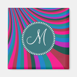 Aimant Rayures bleues magenta super de monogramme fait