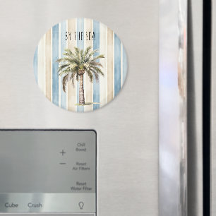 Aimant Rayures Crème Bleues Palmier Tropical