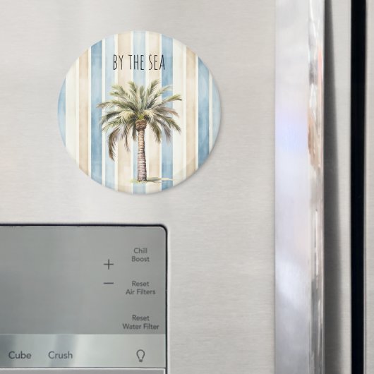 Aimant Rayures Crème Bleues Palmier Tropical (In situ (réfrigérateur))