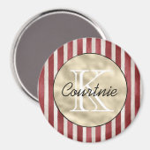 Aimant Rayures crème rouge monogramme or (Recto/Verso)