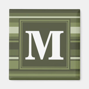 Aimant Rayures de vert olive de monogramme