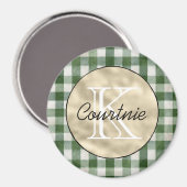 Aimant Rayures écossaises vert crème Monogramme or (Recto/Verso)