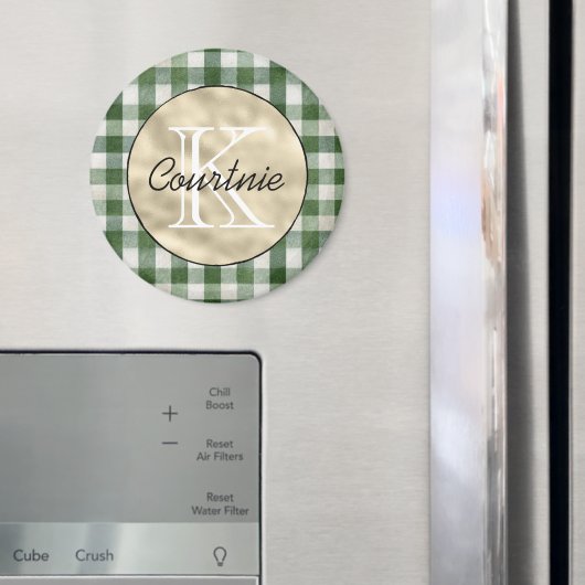 Aimant Rayures écossaises vert crème Monogramme or (In situ (réfrigérateur))