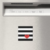Aimant Rayures noires et blanches avec cœur rouge (In Situ (Lave-vaisselle))