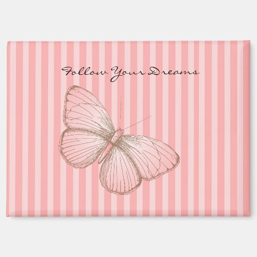 Aimant Rayures roses avec papillon (Recto)