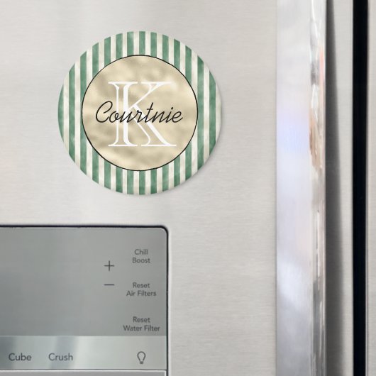 Aimant Rayures vertes crème Monogramme or (In situ (réfrigérateur))