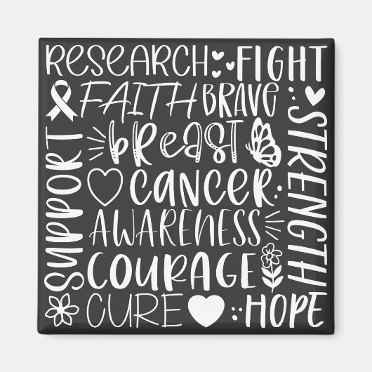 Aimant Recherche sur le cancer du sein et lutte en blanc (Devant)