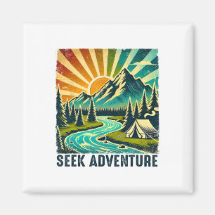 Aimant Recherchez l'Aventure Vintage Camping en Montagne