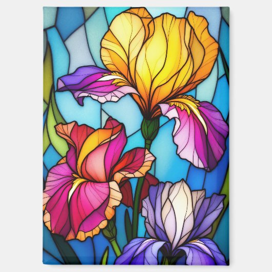 Aimant rectangle avec fleur en verre tendu (Recto)