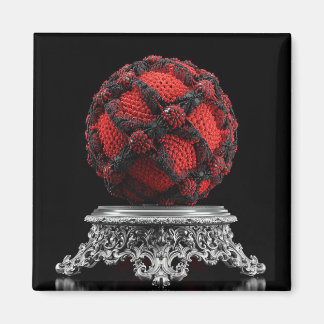 Aimant Red And Black Mandelbrot Sphere On Silver Pedestal
