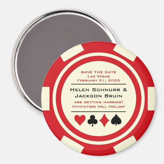 Aimant Red and White Poker Chip Casino Enregistrer la dat (Recto/Verso)