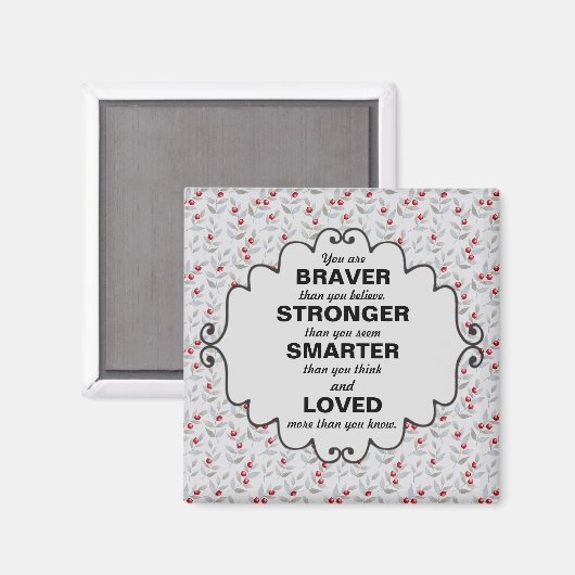 Aimant Red Berries Grey Feuilles Mots d'encouragement (Recto/Verso)