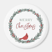 Aimant Red Berries Wreath and Red Cardinal Christmas (Devant)
