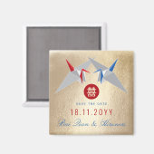 Aimant Red Blue Papier Grues Asiatique Mariage Enregistre (Recto/Verso)