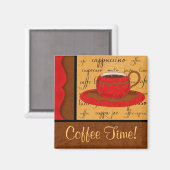 Aimant Red Brown Gold Whimsy Coffee Cup Art Nom personnal (Recto/Verso)