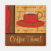 Aimant Red Brown Gold Whimsy Coffee Cup Art Nom personnal (Devant)